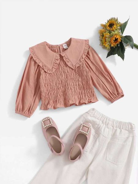 

toddler girls peter-pan collar ruched peplum blouse she, White;black