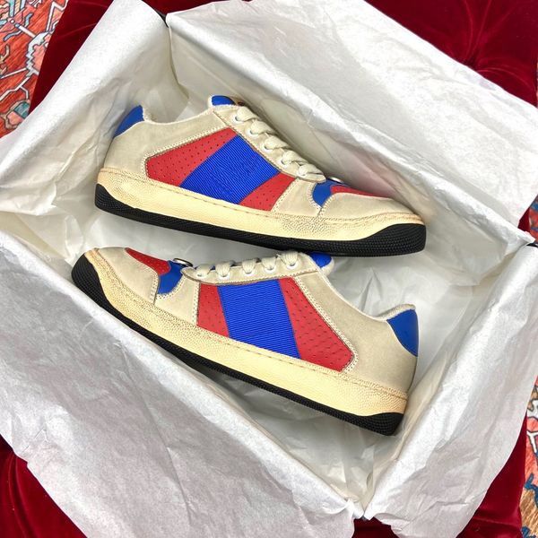

shoes casual screener series dirty distressed outdoor leather sneakers board men women classic blue red stripe low
