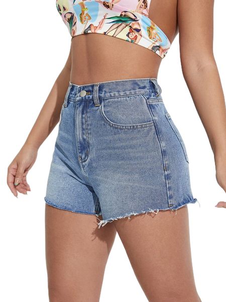 

high waist raw hem denim shorts i6fj#, White;black