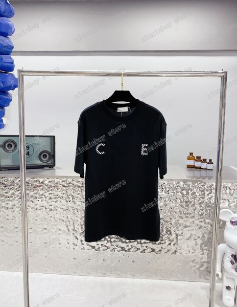 

22ss men women designers t shirt tee black white lattice print panelled short sleeve man crew neck paris streetwear xinxinbuy xs-l