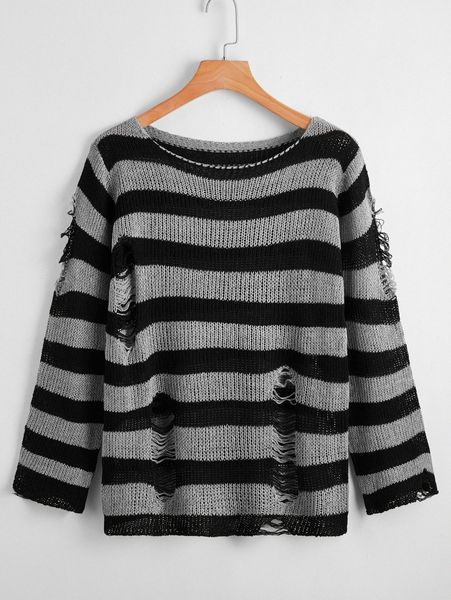 

stripe ripped sweater t3ym#, White;black