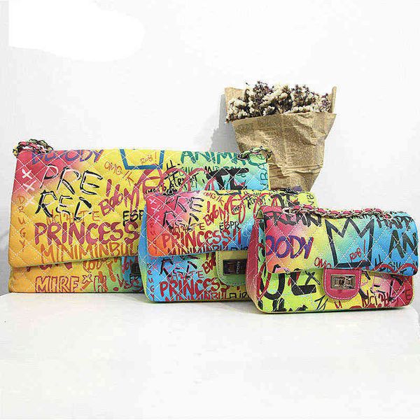 

famous brand graffiti bags for women rainbow color luxury handbags designer shoulder ladies purses and 220430