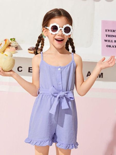 

toddler girls ruffle hem belted romper she, Blue