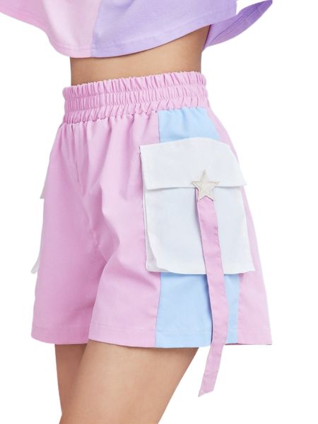 

romwe colorblock pocket shorts h63s#, White;black