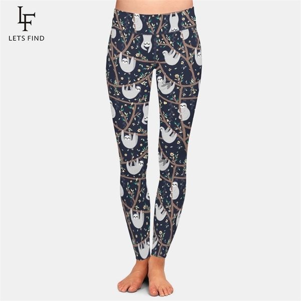 

letsfind new women workout leggings fashion 3d cute sloth print high waist fitness elastic soft slim leggings plus size 201014, Black