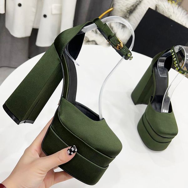 

women sandals real silk extra high heels 15.5cm luxury lady dress shoe party shoes leather soft sole aevitas pumps with rhinestone strap bla, Black