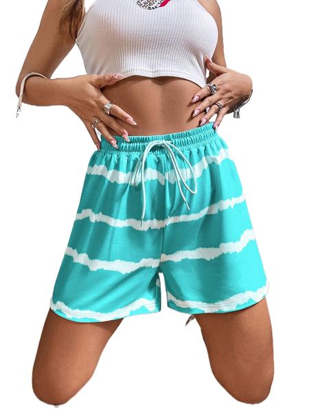

tie dye drawstring waist shorts a1se#, White;black