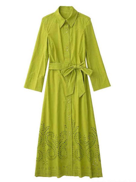 

elegant women embroidery turndown collar long-sleeves single-breasted hollow out shirt dress female sundress l220714, Black;gray