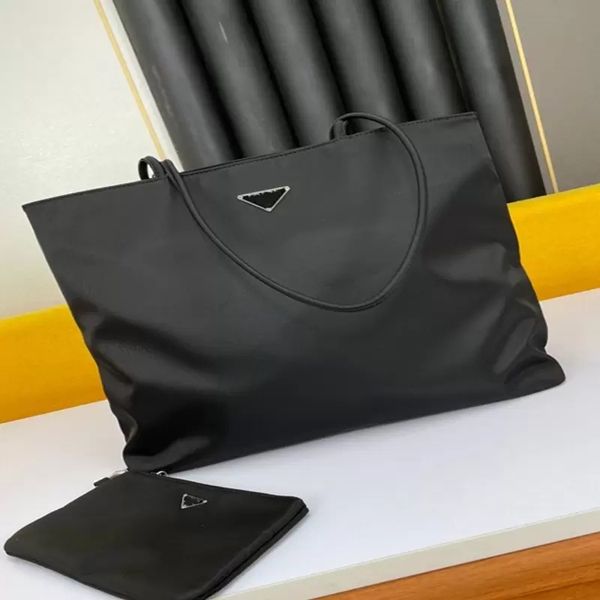 

2 piece set tote handbags ladies luxury designer bag parachute material shoulder bags anti-wrinkle thin large capacity shopping bag silver c, Black;red