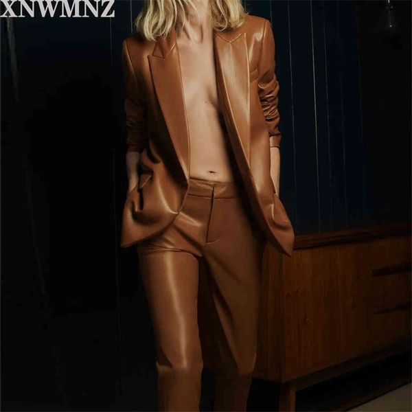 

women faux leather blazers vintage brown coat featuring a lapel collar long sleeves front flap pockets button 210520, White;black
