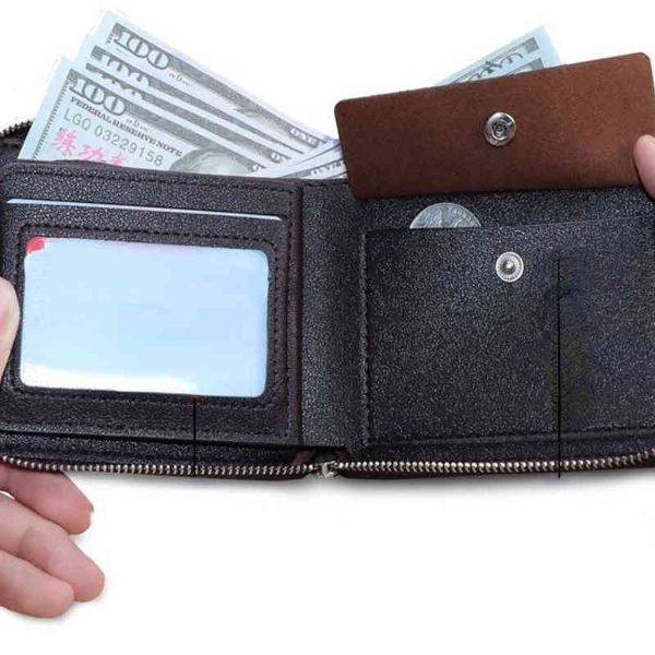 

wallets new men wallet casual male walet coin pocket short zipper multifunction purse small card holder 2022 carteiras masculina 220625, Red;black
