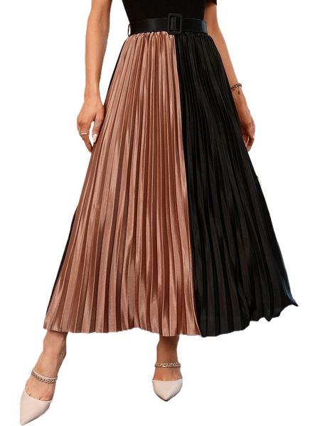 

two tone pleated skirt r404#, Black