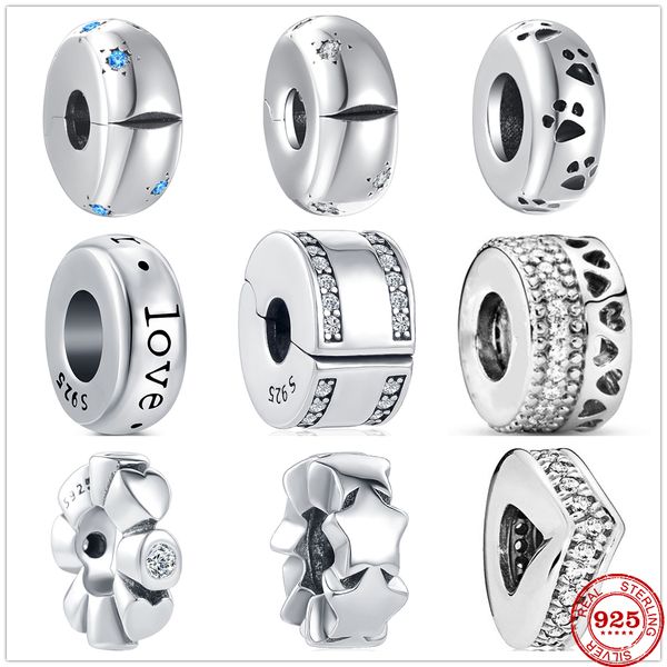 925 Argento Fit Pandora punto Perlina Cuori traforati Bracciale distanziatore Perline di fascino Ciondola accessori di gioielli fai da te