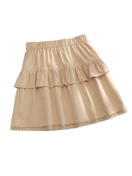 

guipure lace detail layered hem skirt w1ra#, Black