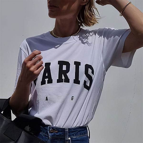 Paris tişört kadın pamuk rahat grafik vintage tees gömlek tişört femme rock n Roll t-shirts üst sokak kıyafetleri 220510