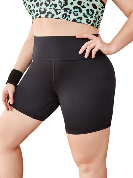 

plus high wideband waist sports shorts s9le#, Black