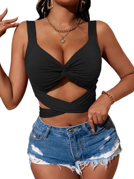 

crisscross tie back twist front cami 78ig#, White