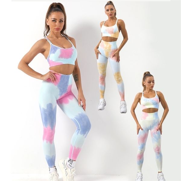 

wome sports set gym leggings yoga sports bra fitness tie dye seamless leggings workout two piece set women clothes conjunto yoga 220510, Gray
