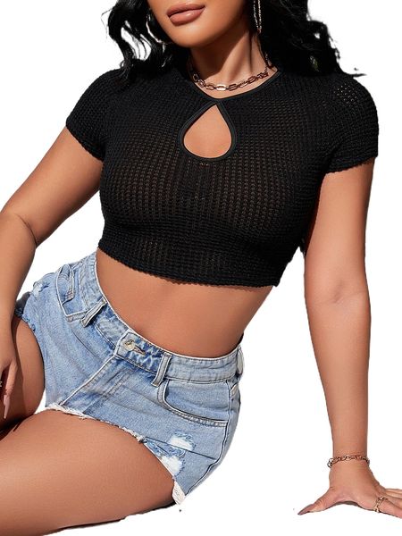 

sxy solid cut out crop tee i14e#, White