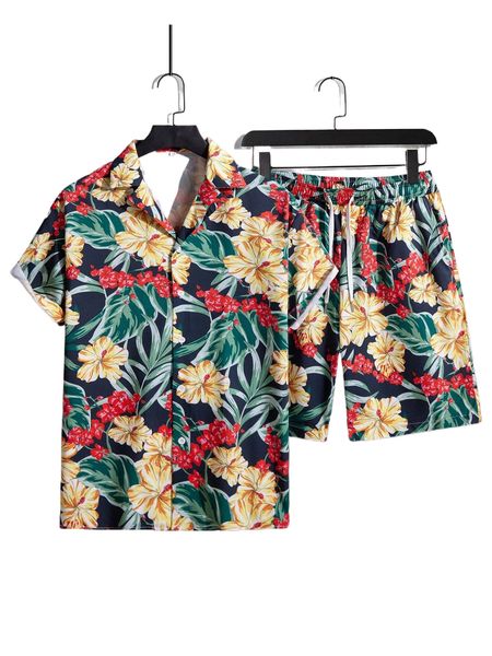 

men random tropical print shirt & shorts f4fw#, Gray