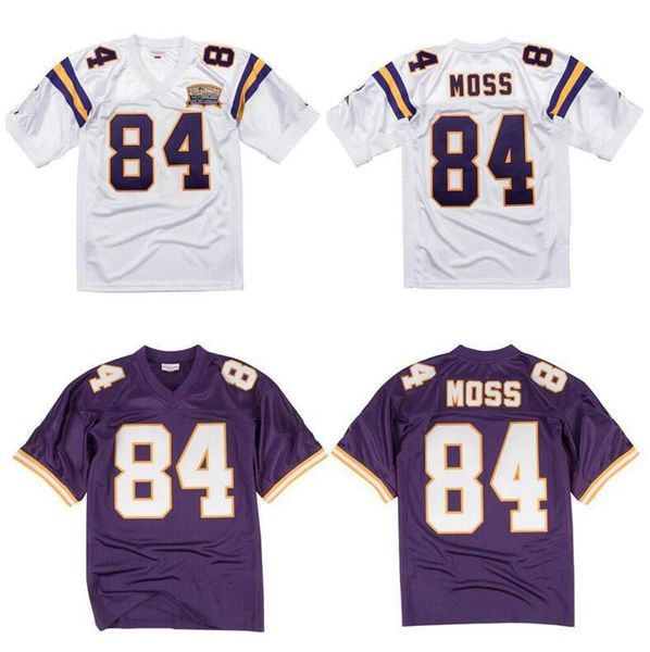 

stitched football jersey 84 randy moss mitchell & ness retro rugby jerseys men women youth s-6xl, Black