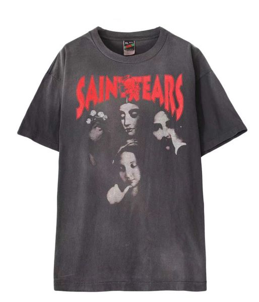 

men's t-shirts saint michael denim tears tee used cotton black grey short sleeve t-shirt, White;black