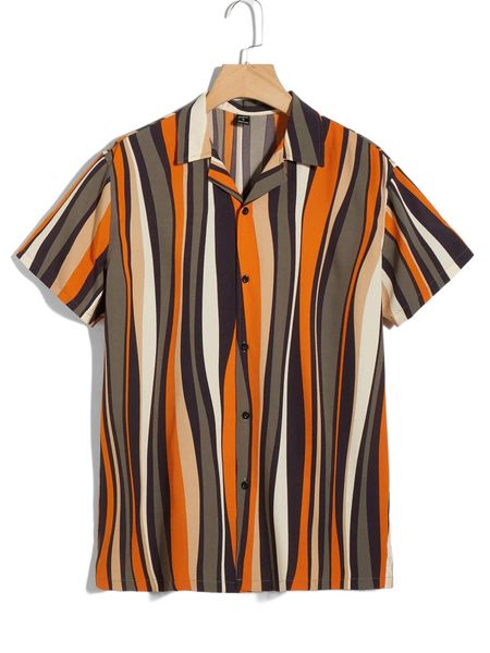 

men striped lapel neck shirt l7yx#, White;black