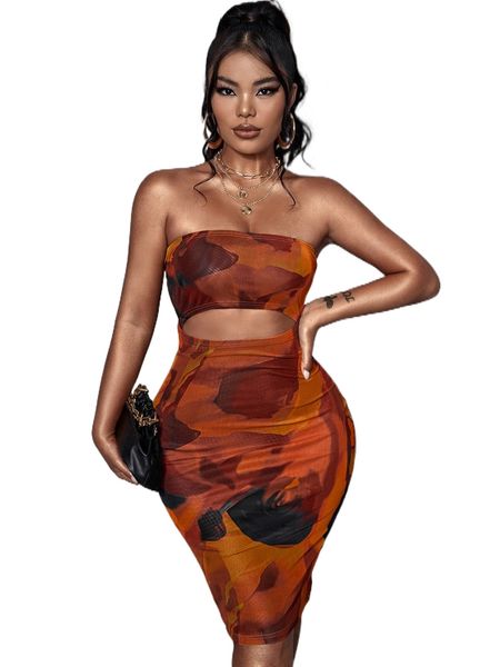 

tie dye cut out tube bodycon dress b5rg#, Black;gray