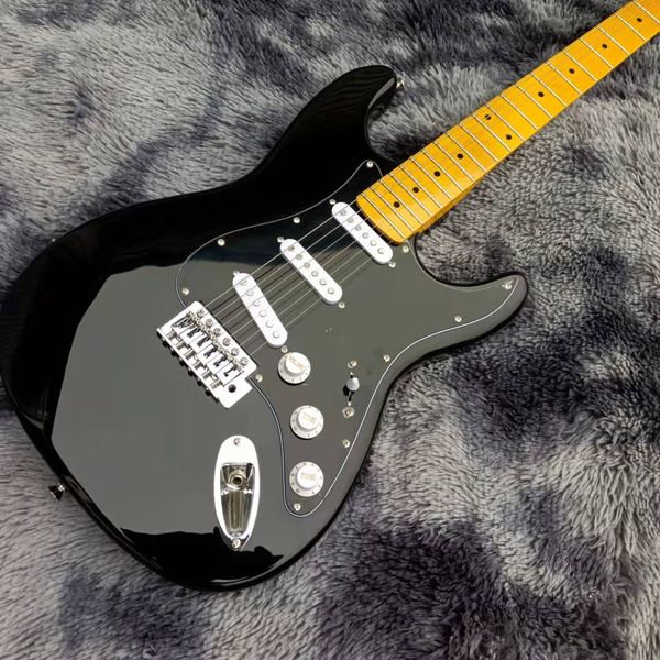 

2022fpst-1013 black color solid electric guitar body black pickguard maple fretboard 6 strings
