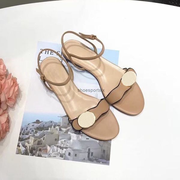 

2021 designer latest womens fashion sandals metal buckle leather flat bottom size 34-41 comfortable 0004, Black