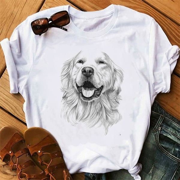 Papillon Dog Golden Retriever Mujer Camisetas White Top Top Thirts Aesthetics Summer Easte Short Short Short Shirt Polyter Tshirt 220628