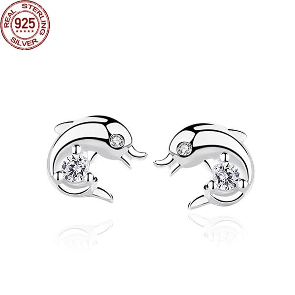 

new arrival dolphin earrings charms female s925 sterling silver cute cartoon small fresh micro inlaid marine animal for women, Golden