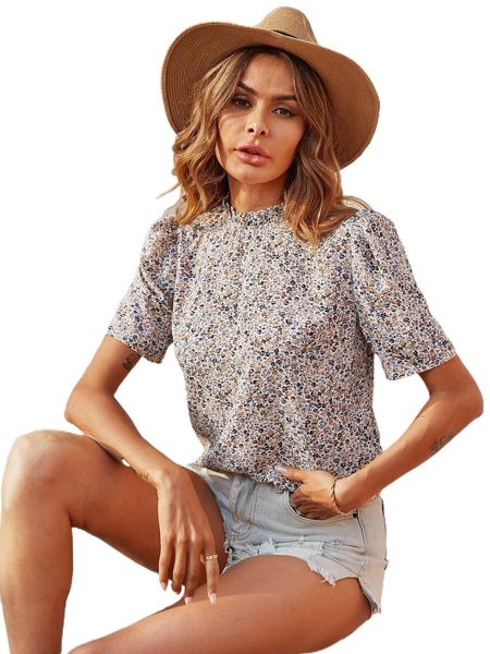 

ditsy floral frill neck blouse l1dx#, White