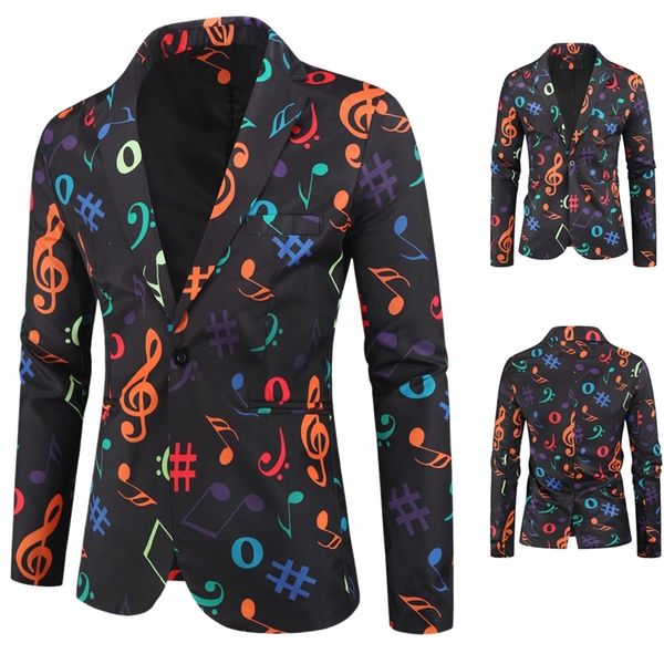 

men's suits blazers arrival mens fashion blazer music notation printed slim fit blazer masculino single button men's social dres b, White;black