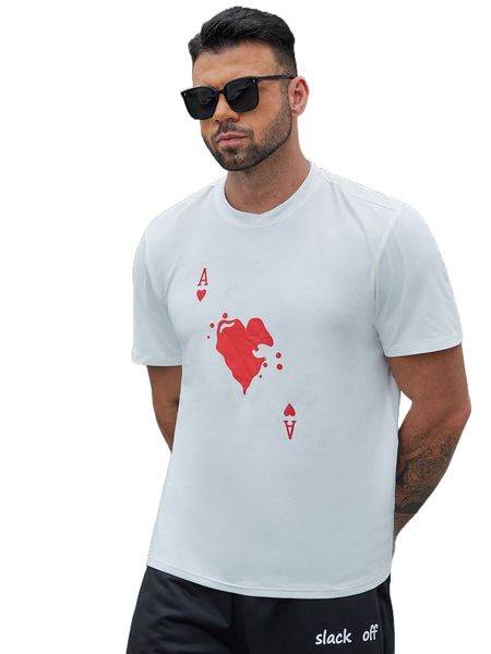 

extended sizes men playing card print tee b0jz#, White;black