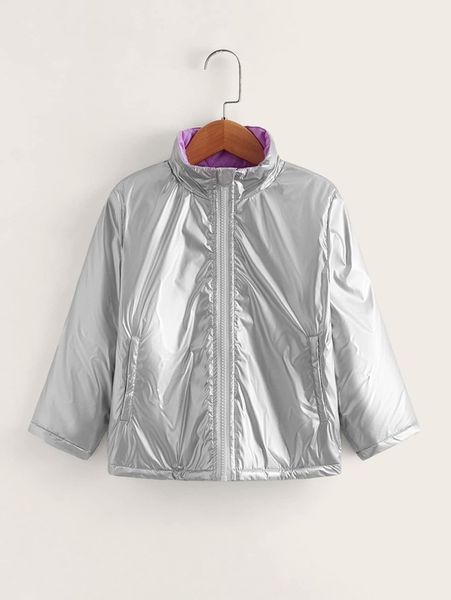 

toddler boys zip front metallic winter coat she, Blue;gray