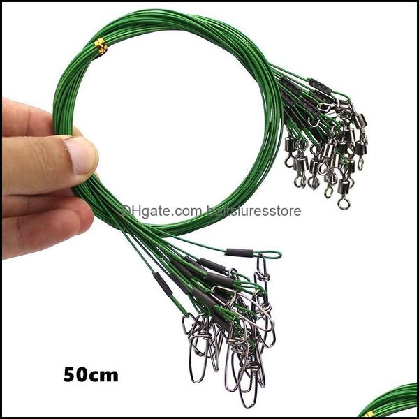 

100pcs/lot 3 color 50cm anti-bite steel wire fishing lines stainless snaps swivels pesca tackle accessories wl-010 drop delivery 2021 spor