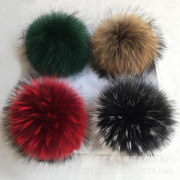 Mütze/Schädelkappen diy echte Luxusfell Pompoms Natural Waschbär Hairball Hat Ball Pom Handgefertigte große Accessoires Schals Schuhe oliv22