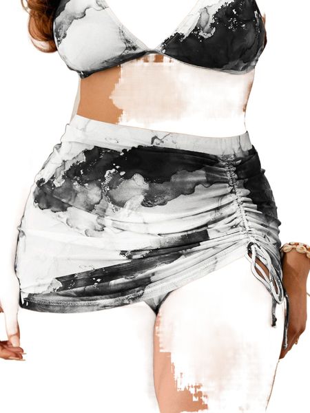 

plus marble print bikini bottom & beach skirt without g5pr#, Black