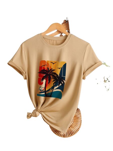 

palm tree & figure graphic tee q4bz#, White