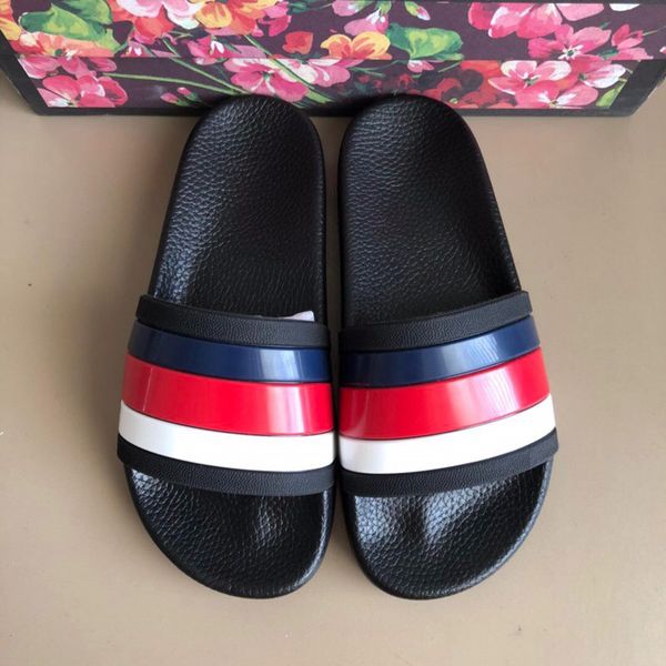 

men women slippers designer rubber slides sandal flat blooms strawberry tiger bees green red white web fashion shoes beach flip flops flower, Black