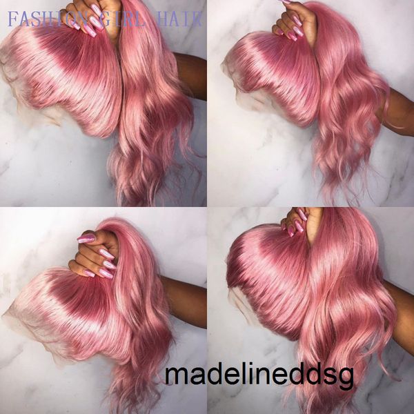 

part kylie jenner style body wave synthetic full lace front wig pink wig natural hairline heat resistant fiber glueless wigs for women q410, Black