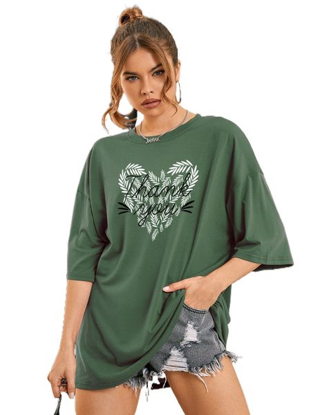

plants and slogan graphic drop shoulder oversized tee 43lp#, White