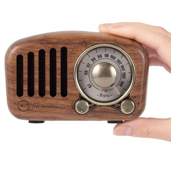 R919 Lautsprecher Klassischer Retro-Radioempfänger tragbare Mini-Außenlautsprecher Holz FM SD MP3 Stereo Bluetooth-Radio Lautsprecher AUX USB wiederaufladbar