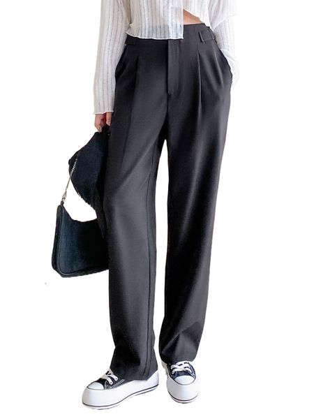 

dazy zip fly wide leg pants p7ja#, Black;white