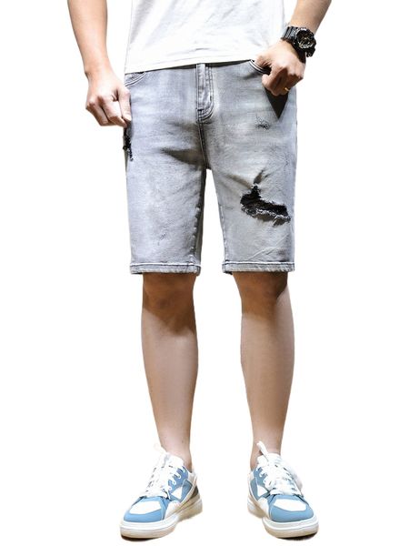 

men ripped detail slant pocket denim shorts i807#, White;black