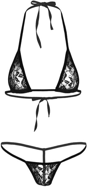 

womens lace tiny string bikini sets two pieces mini micro swimwear beachwear w62u#, White;black
