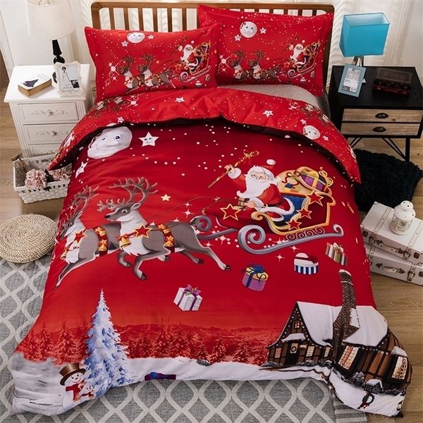 3d Feliz Christmas Bedding Conjunto de edredão Red Santa Claus Cama de quadro de presentes USA Tamanho da rainha rei T200110