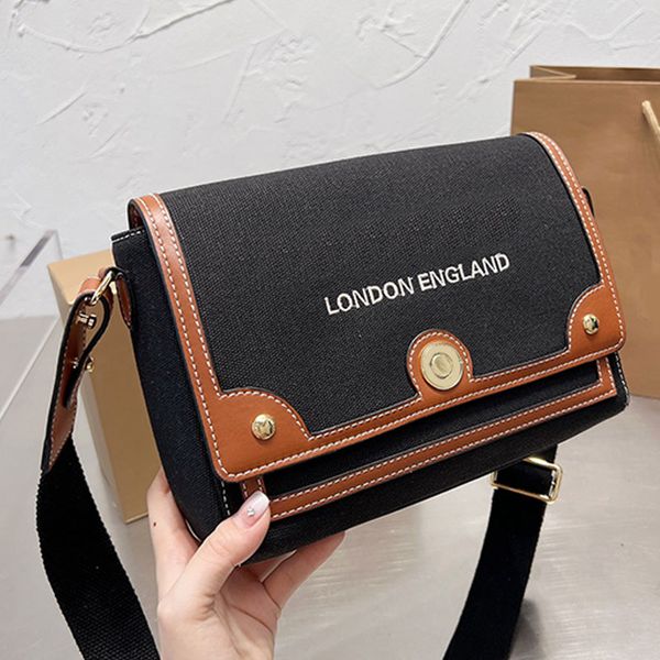 

canvas shoulder bags flap crossbody bags women linen handbag thread hasp hardware fashion letters adjustable wide strap large capacity postm