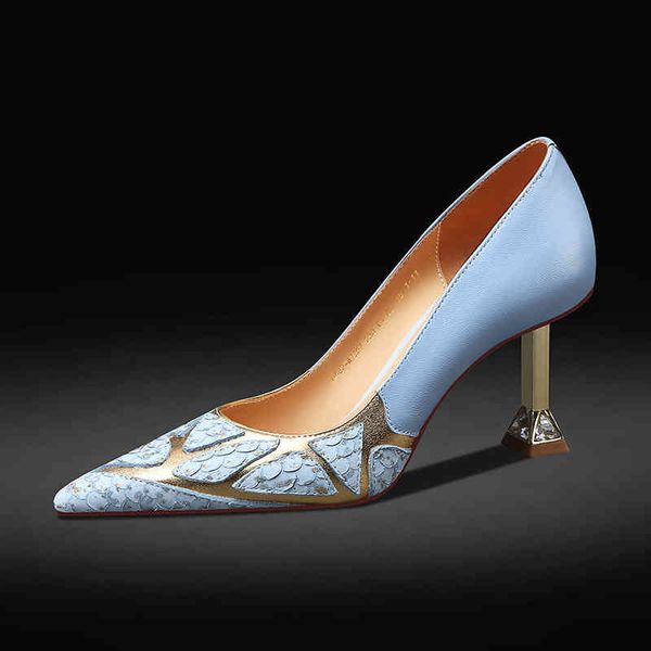 

dress shoes spring and summer women's shoes pointed thin high heels electroplated heel color matching spicy mother banquet sheepskin 1l, Black